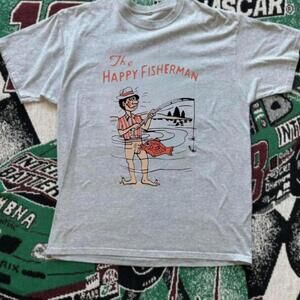 Gildan Men Grey T-Shirt, The Happy Fisherman Grey Cotton T-Shirt